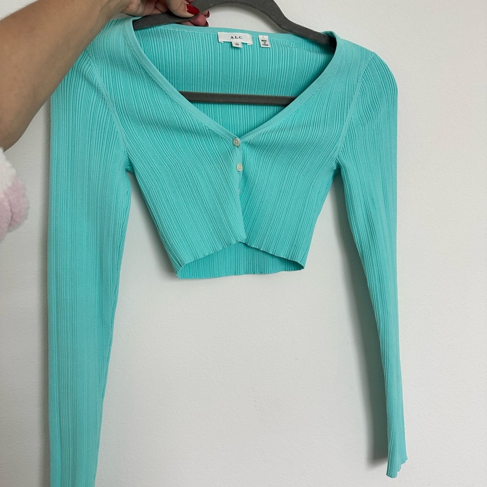 A.L.C. Women's Teal Ribbed Top